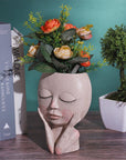 Girl's Face Head Figurine Flower Pot